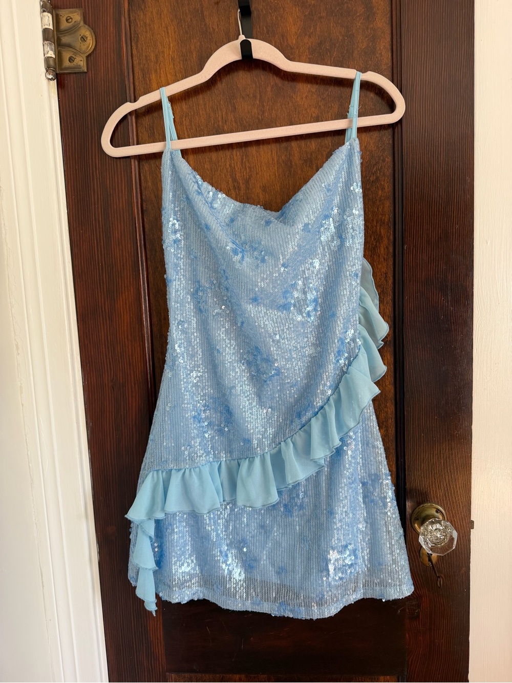 Sparkling Light Blue Sequin Ruffle Dress
